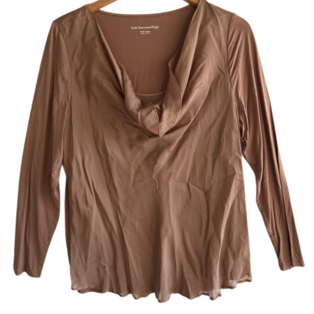 Soft Surroundings Petite XL Cowl Neck Knit Top Chocolate Brown Draped NWT
